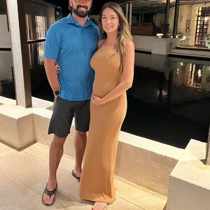 LPA Cachi Dress Almond | Open Back Tie Maxi | Revolve